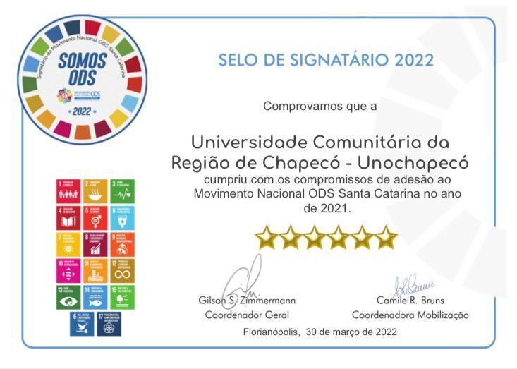 Unochapecó recebe o selo de signatária da ODS pelo quarto ano consecutivo